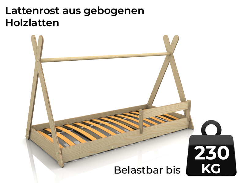 Lattenrost für bodennahes TIPI-Bett aus gebogenen Holzlatten mit einer maximalen Belastung von 230kg